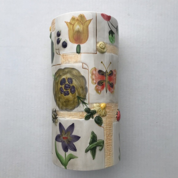 Embossed Flower Vase By Cardinal Inc “Montage” Hand Painted 10” - Picture 4 of 8